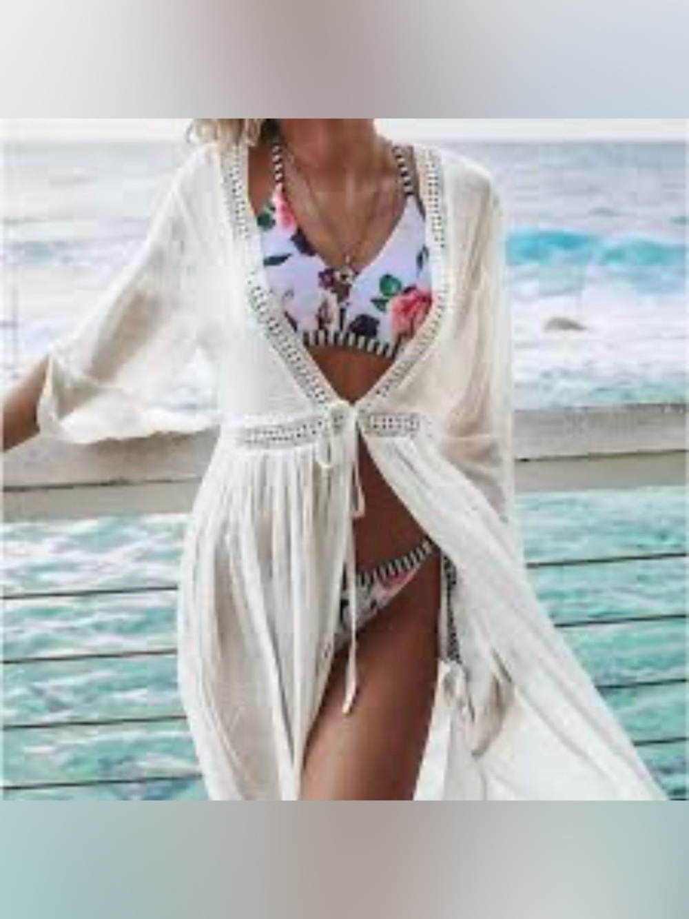 Boho lace cotton beach cover up